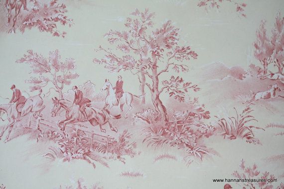S Vintage Wallpaper Dark Pink Toile On Cream