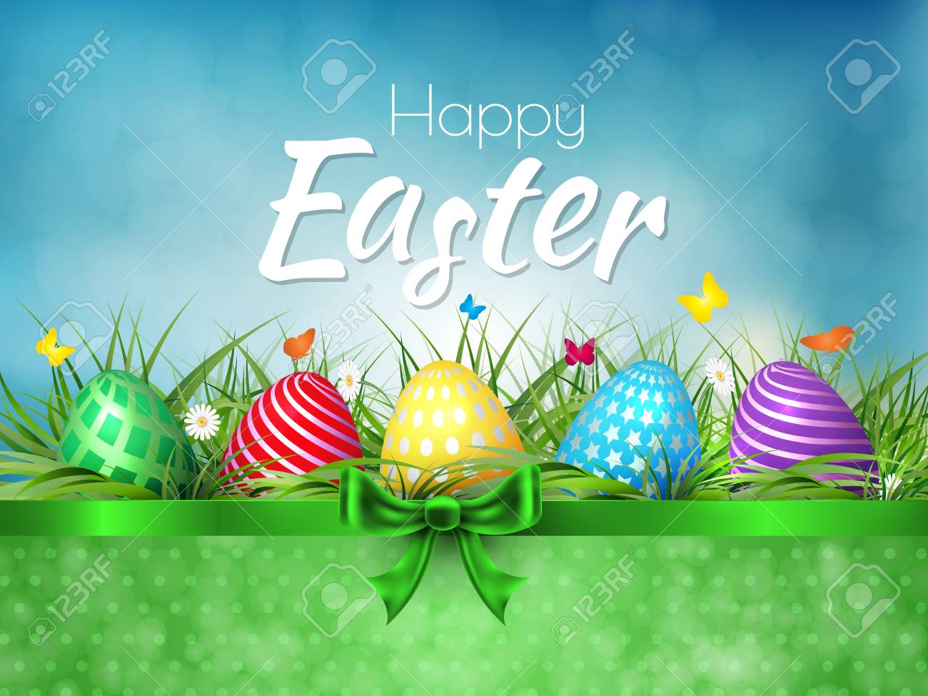 Happy Easter Background With Realistic Easter Eggs Easter Card