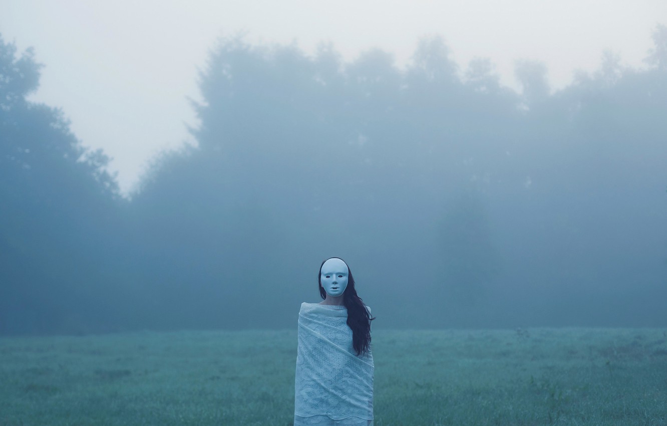 Wallpaper Field Forest Fog Figure Mask Horror Image For