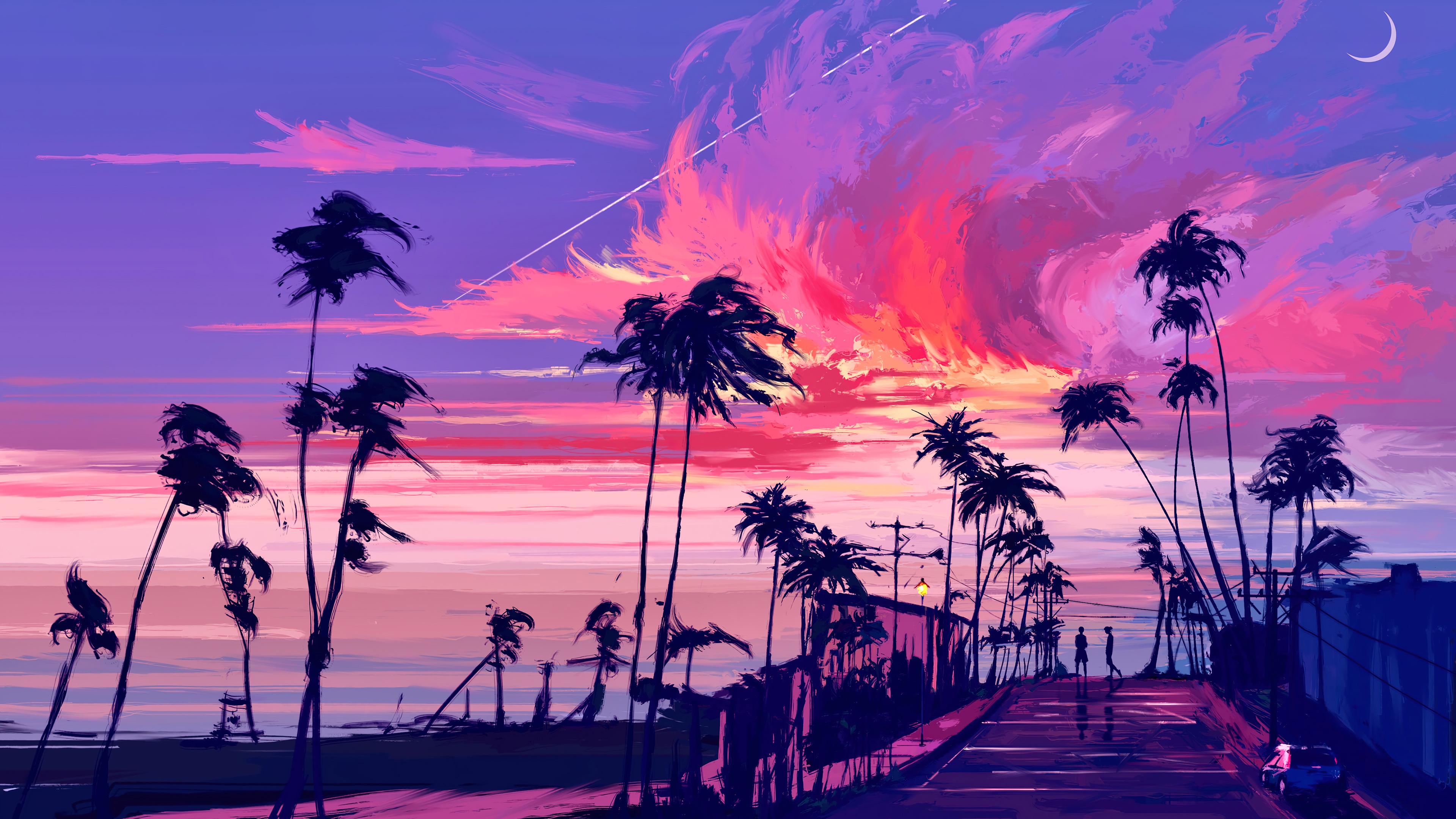Sunset Illustration Digital Art Scenery 4k Wallpaper iPhone HD