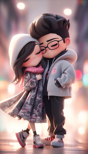 Cute Cartoon Love Couple Wallpaper