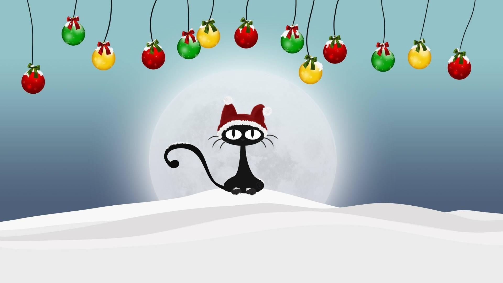 Black Cat Funny Christmas Wallpaper