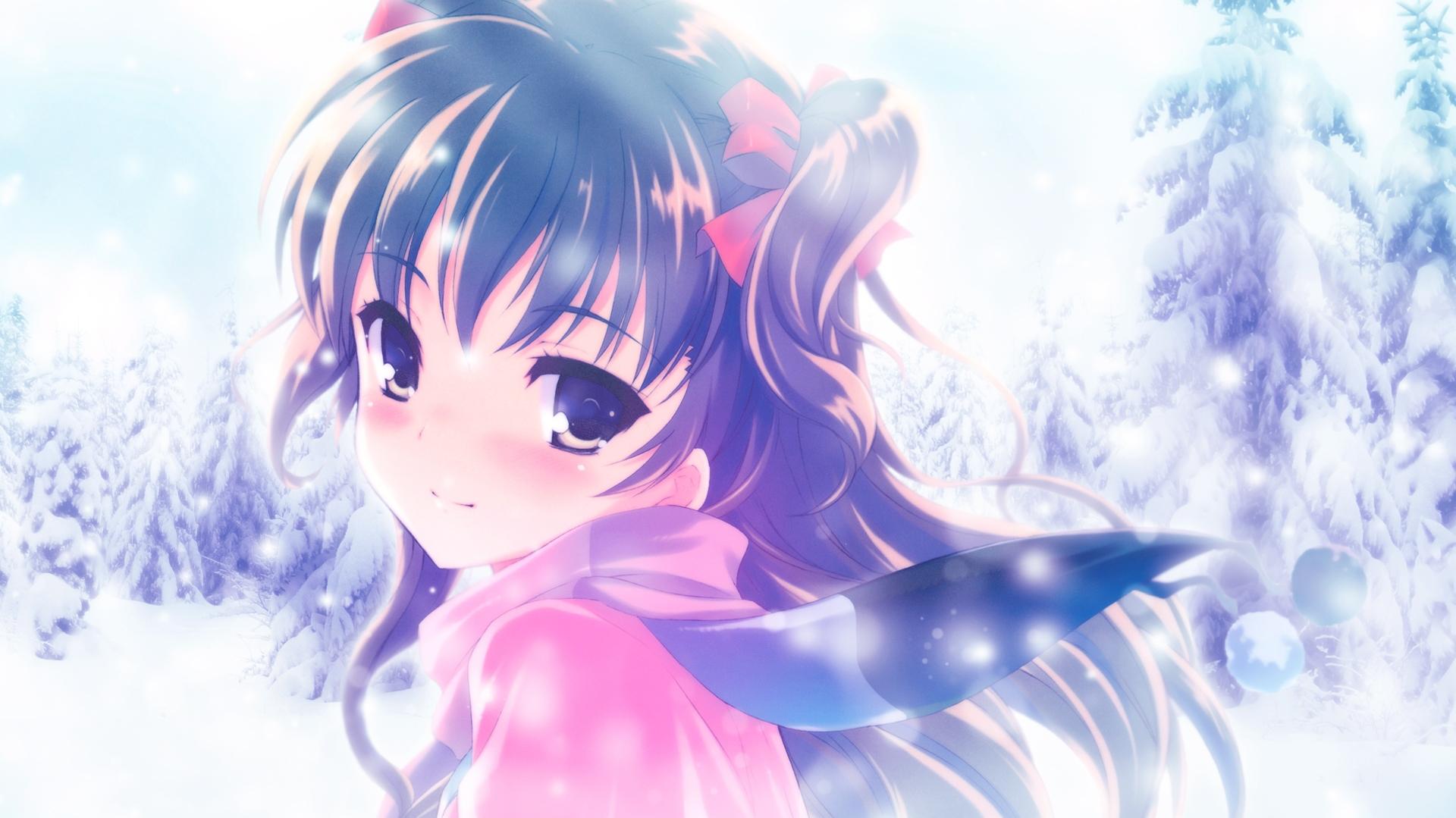 Wallpaper Id Cute Girl Snow Anime Eyes Blue Winter