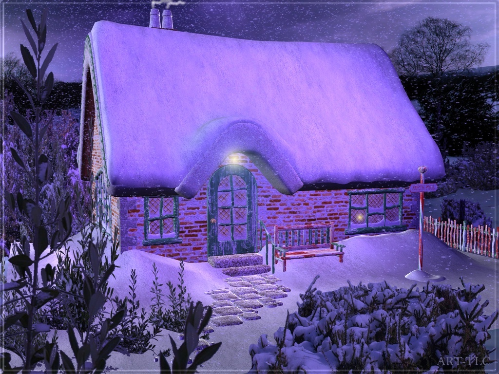 Animated Christmas Cottage Wallpaper