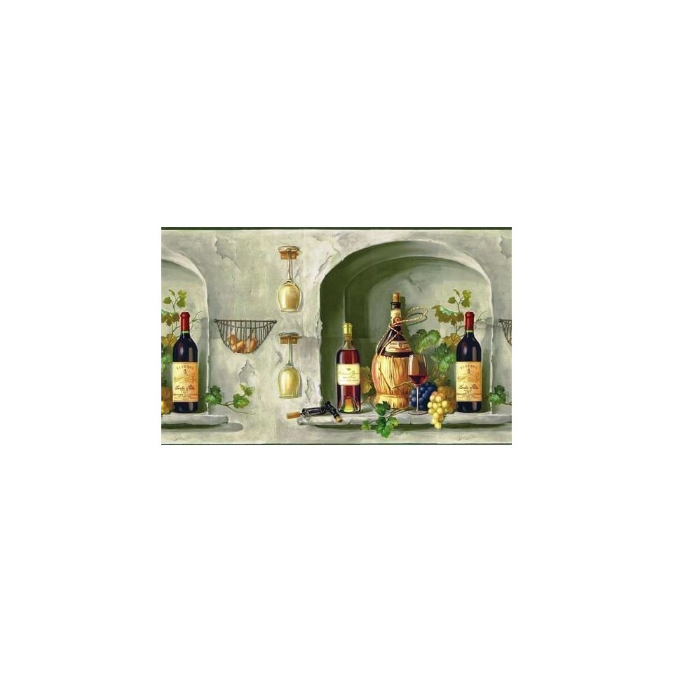 Wine Bottles Glass Grape Prepasted Decorative Wallpaper Border