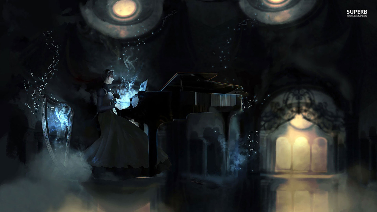 Mystical Pianist Piano Wallpaper