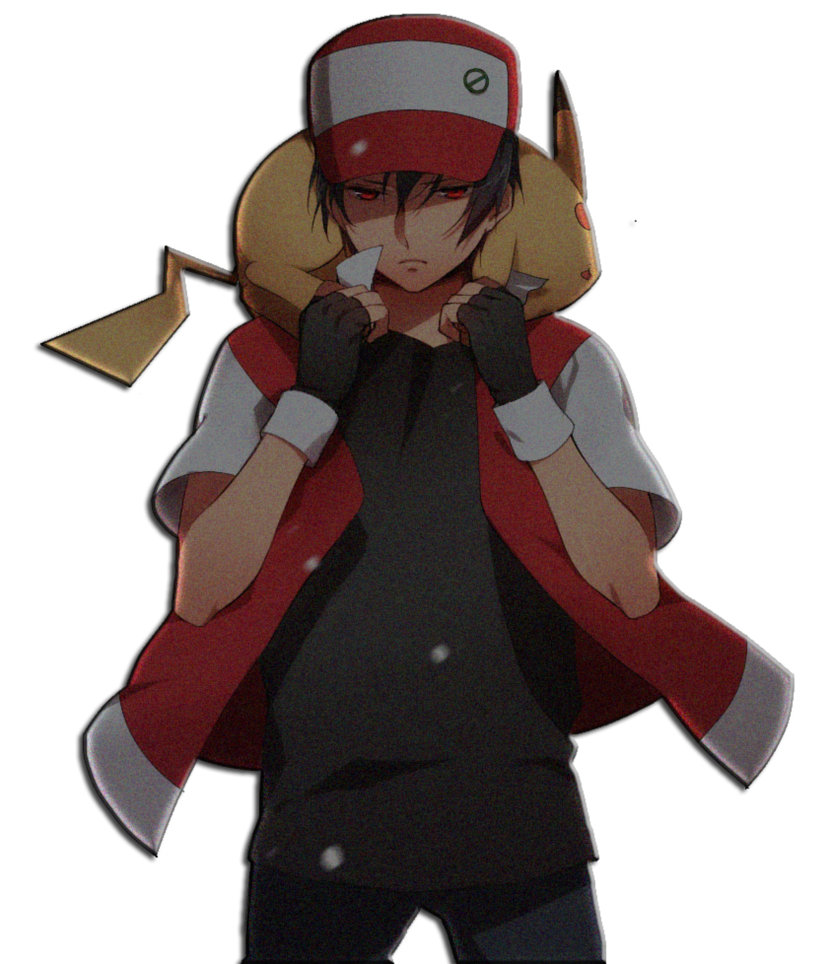 Red trainer pokemon pose white background