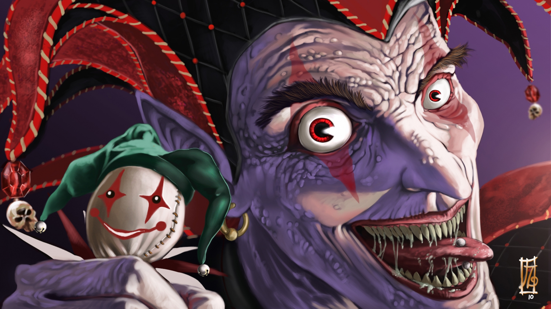 Spooky Evil Fangs Makeup Clown Faves Eyes Pov Art Cartoon Wallpaper