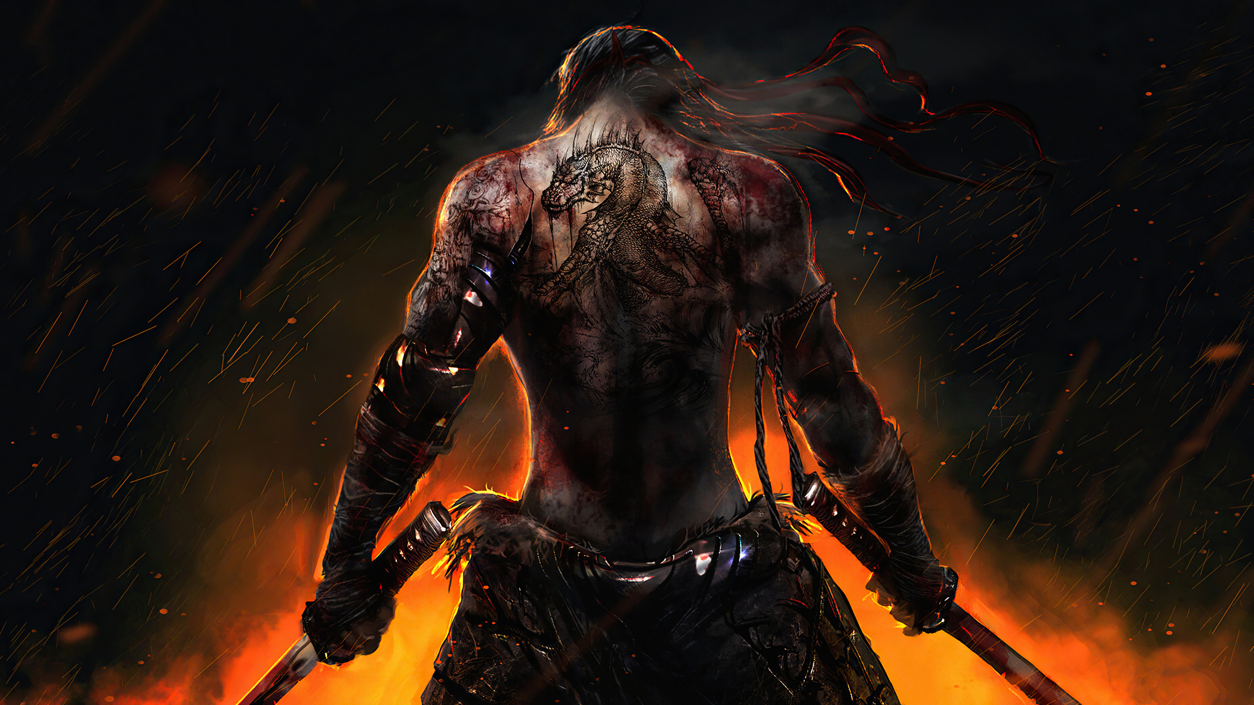 Warrior Back Tattoo Katana 1440p Resolution HD 4k Wallpaper Image