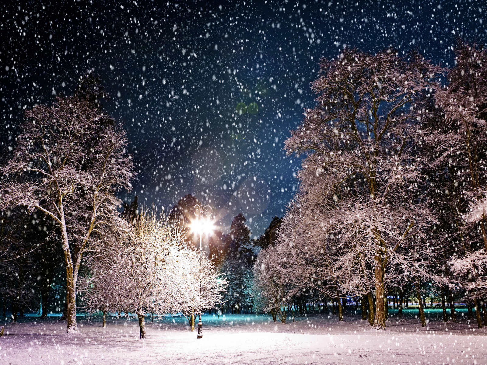 45] Snowy Winter Night Scenes Wallpaper on