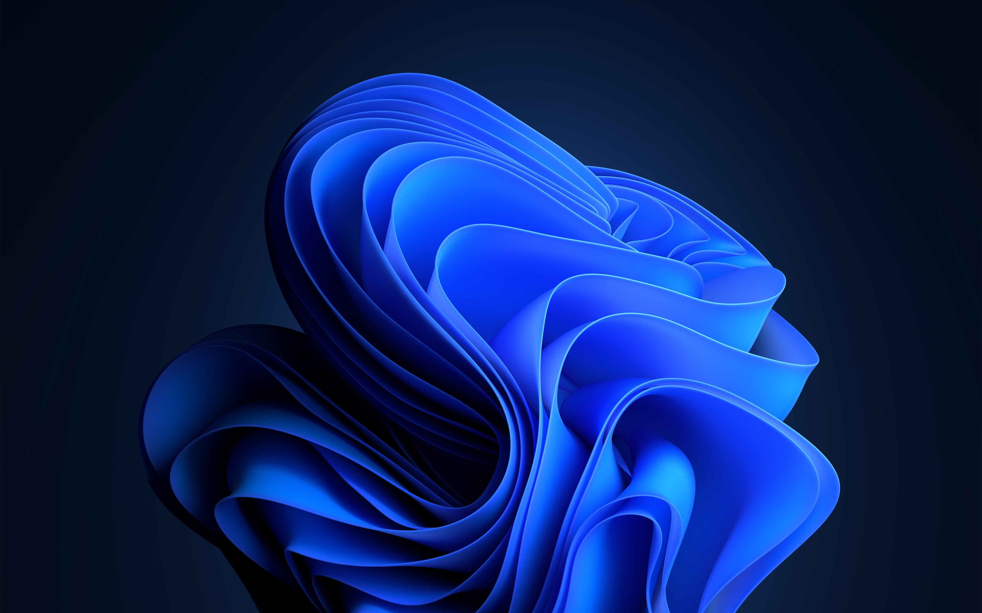 Abstract blue wave flowing on a dark blue background, resembling the Windows 11 Bloom wallpaper
