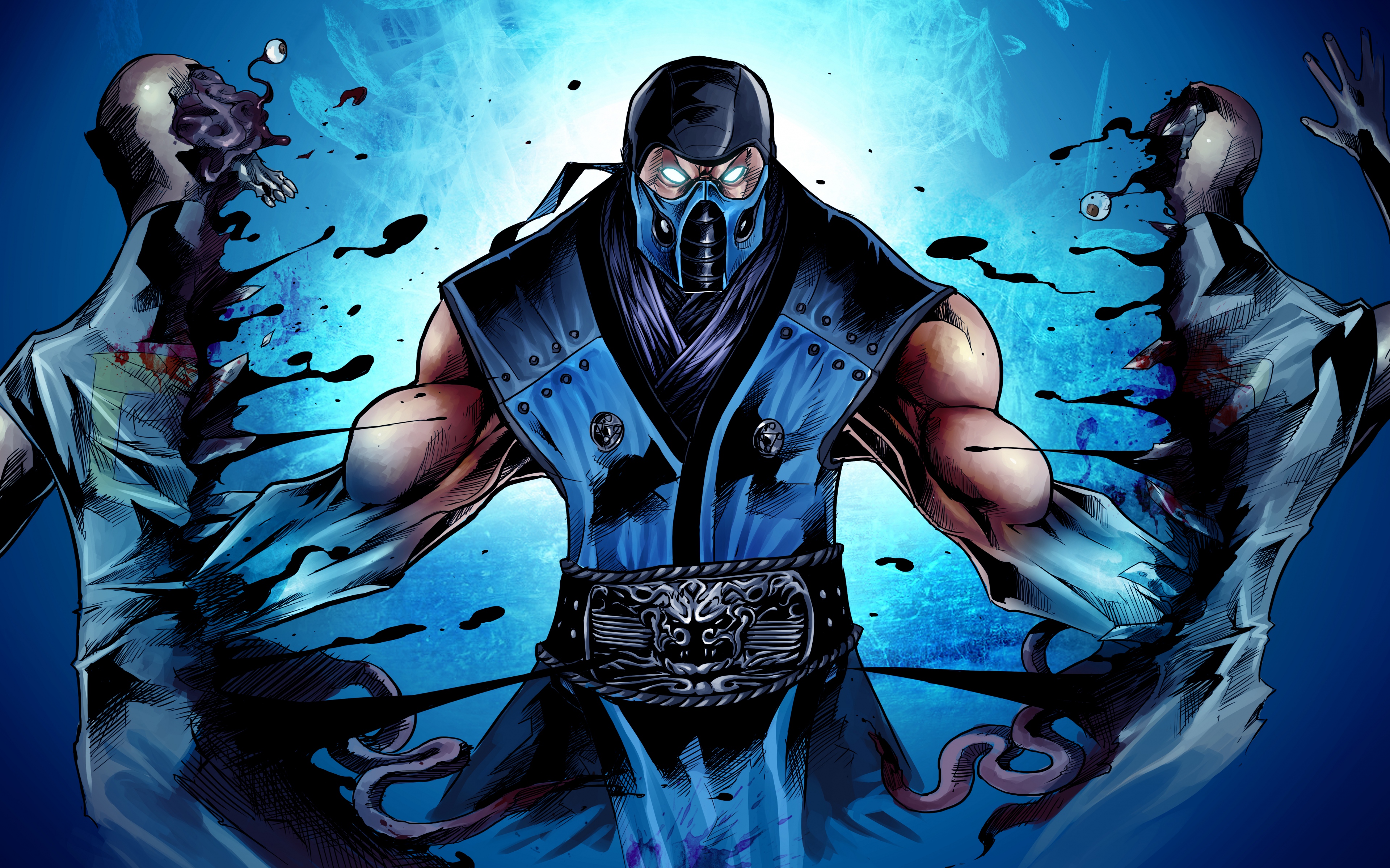 HD Background Mortal Kombat X Subzero Ninja Art Blue Mask Wallpaper