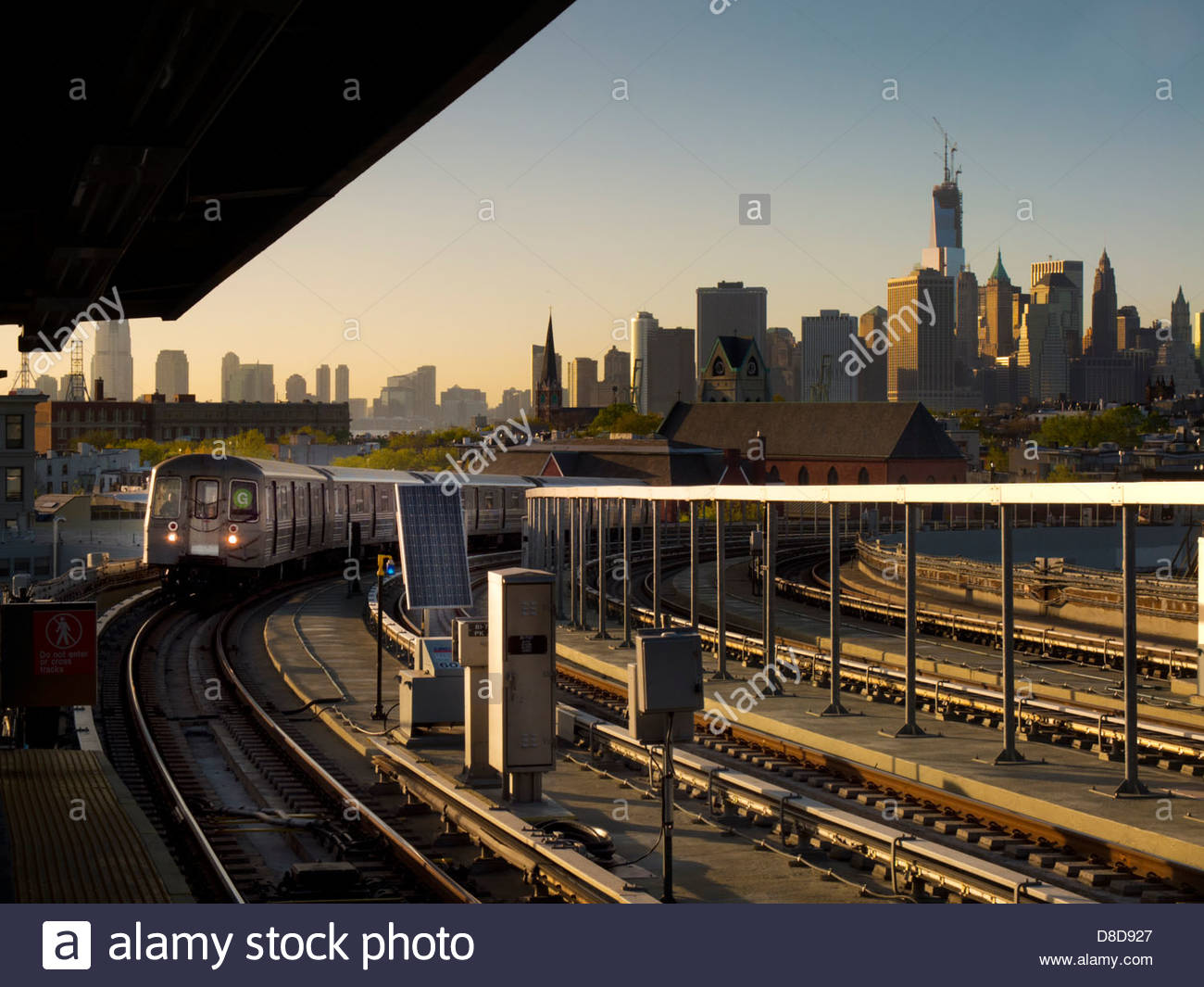 Subway Train With New York City In Background Stock Photo