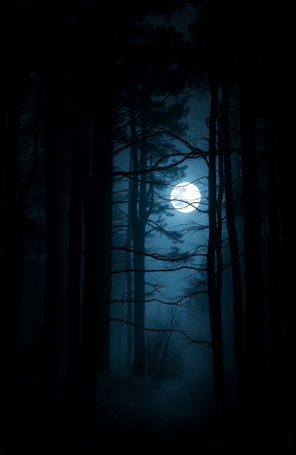 Dark Forest With Moon Wallpaper