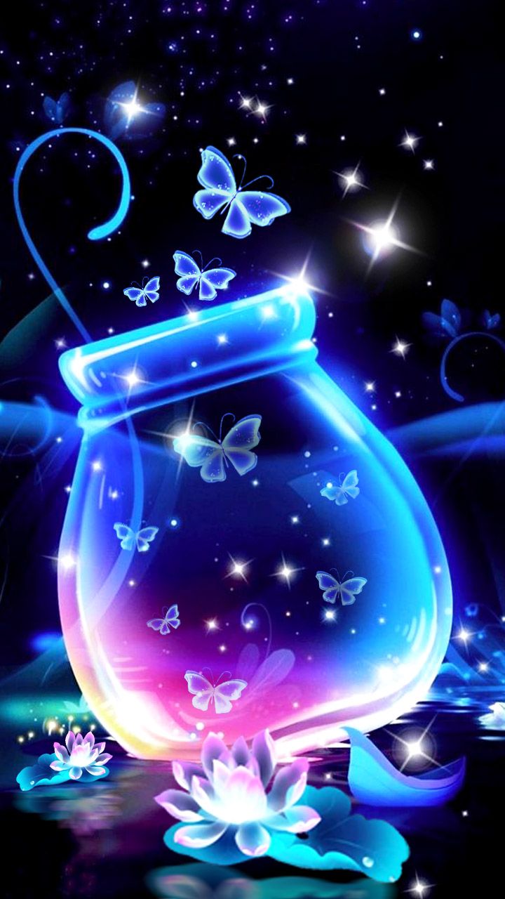Neon Color Butterflies In A Jar Fantasy Fairy Tale Wallpaper