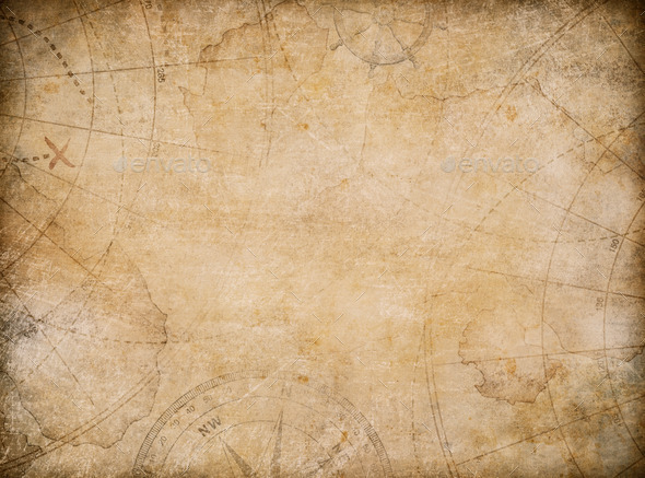 aged treasure map background with compass   Stock Photo