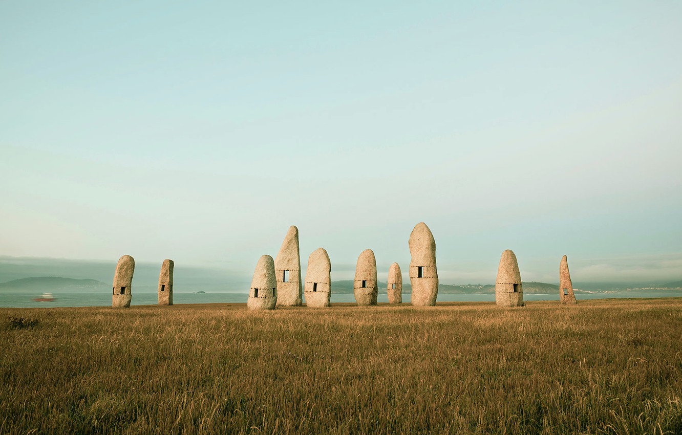 Wallpaper Field Stones Spain Megaliths La Coruna Galicia