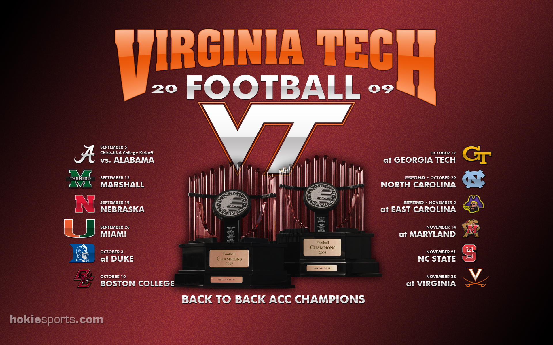 Schedule Thursday With Two Time Defending Champion Virginia Tech S