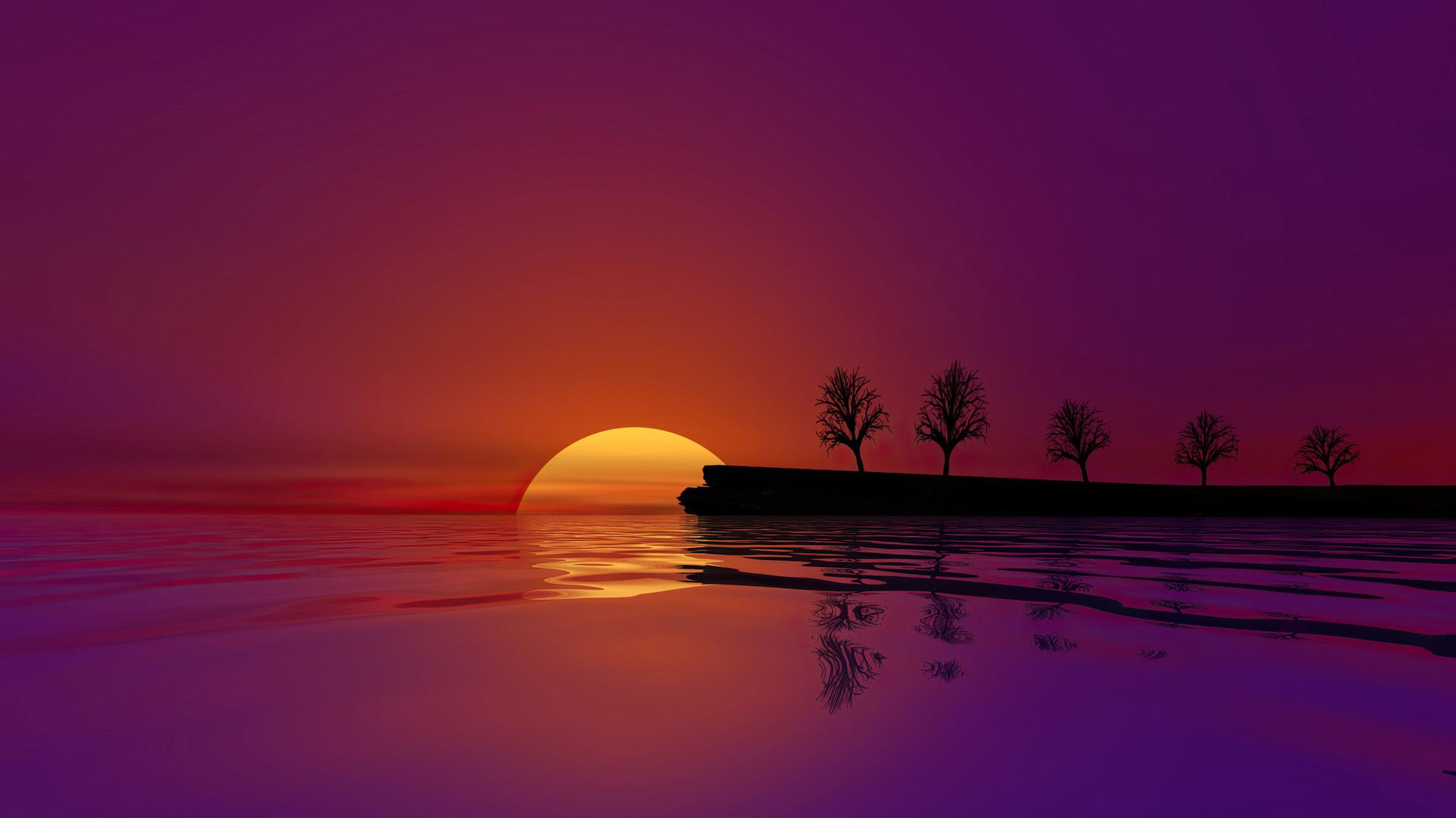 Waterscape Sunset Abstract HD Wallpaper Eyecandy For Your Xfce