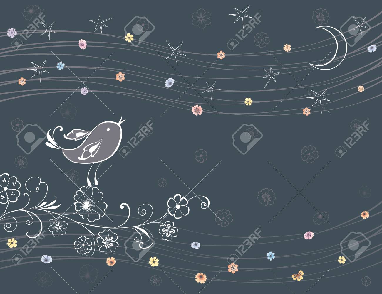 Vector Background With A Nightingale Singing In The Night Royalty