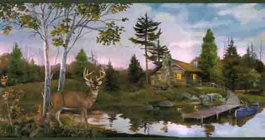 Whitetail Deer Wallpaper Border Buck By The Cabin