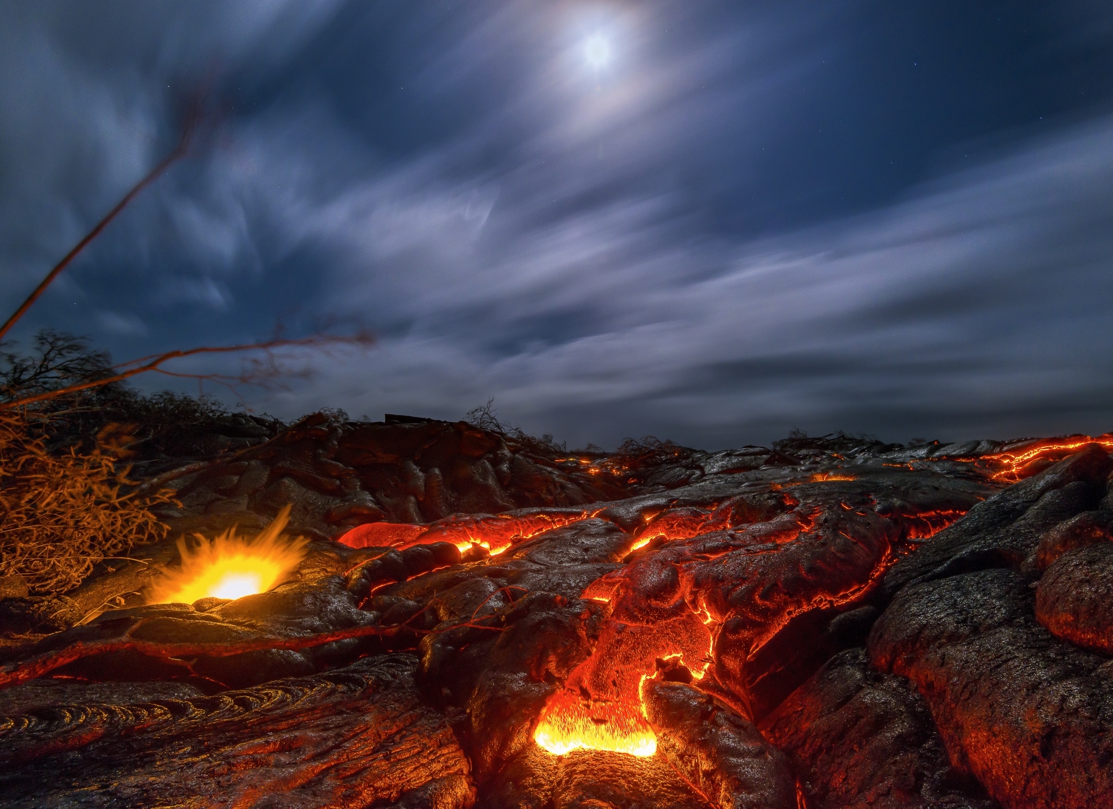 Moon Volcano Clouds Night Hawaii Earth Geology Wallpaper