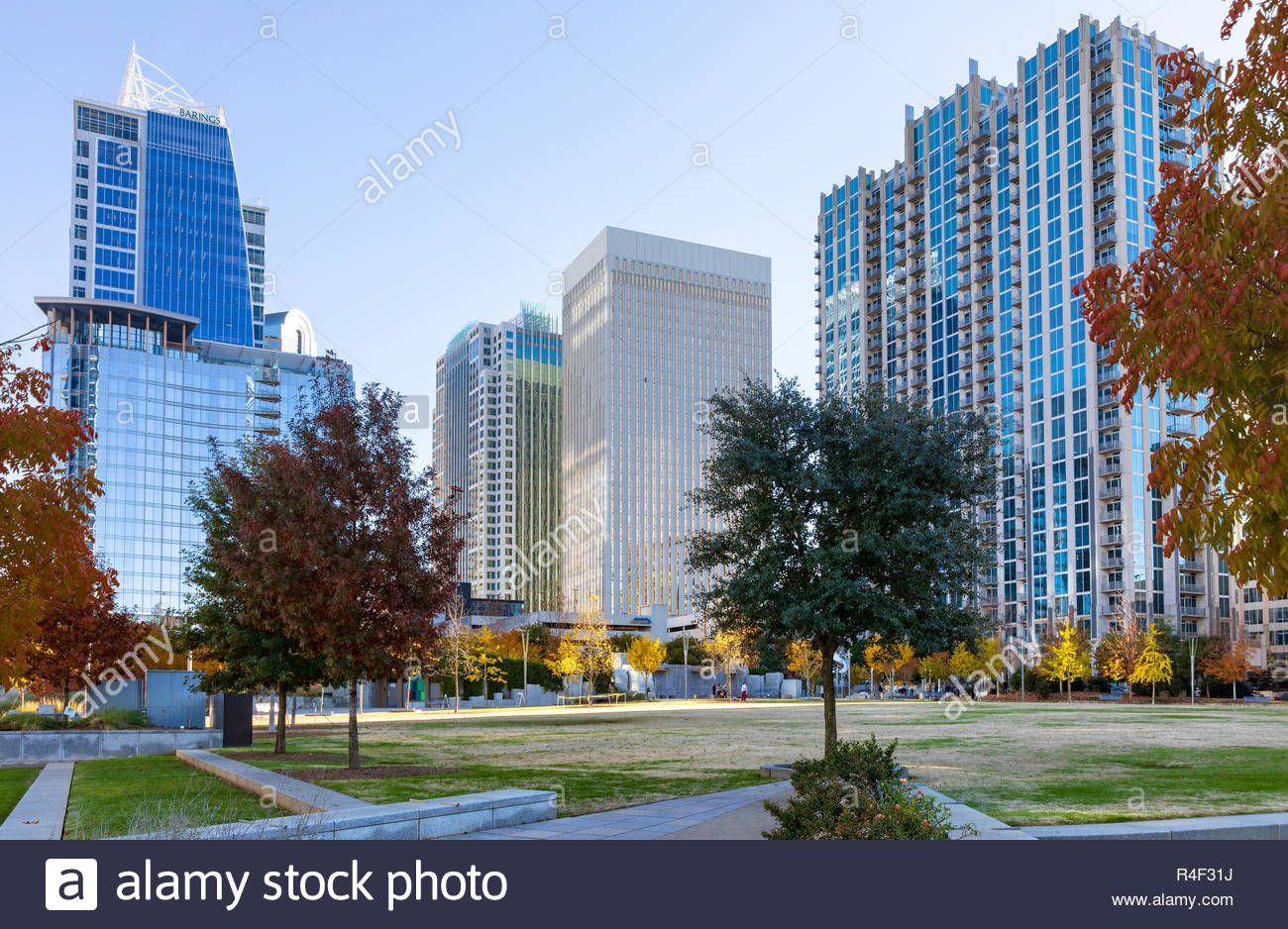 Charlotte Nc Usa Romare Bearden Park With Skyscrapers