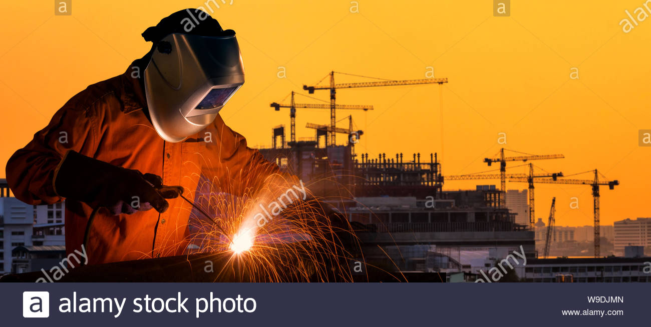 Industrial Worker Welding Steel Structure For Infrastructure