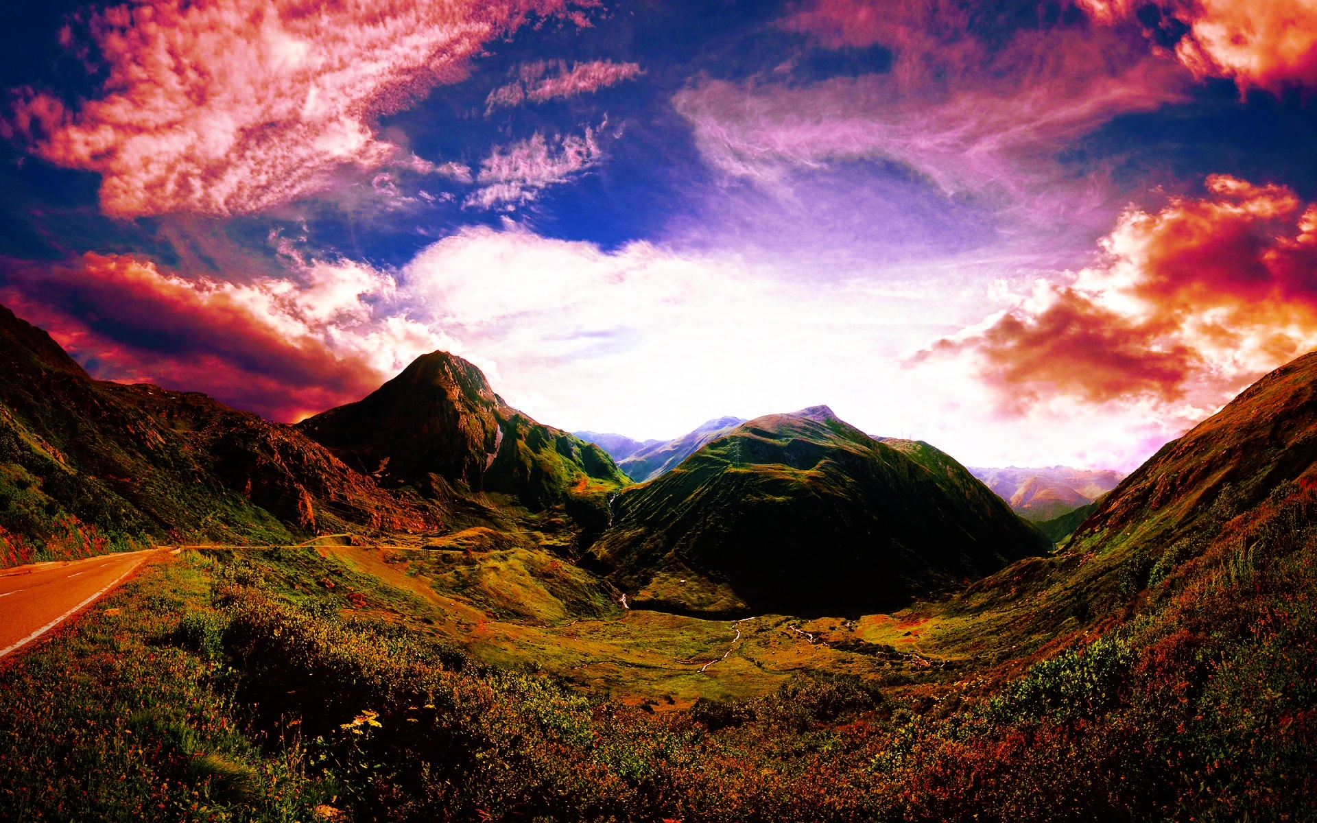 Sunset Mountain Road Sky Landscape D Wallpaper