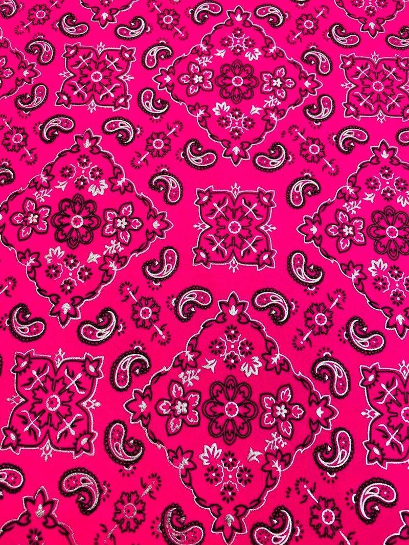Mia S Fabrics Inc Neon Pink Bandana Print Lycra Spandex Fab