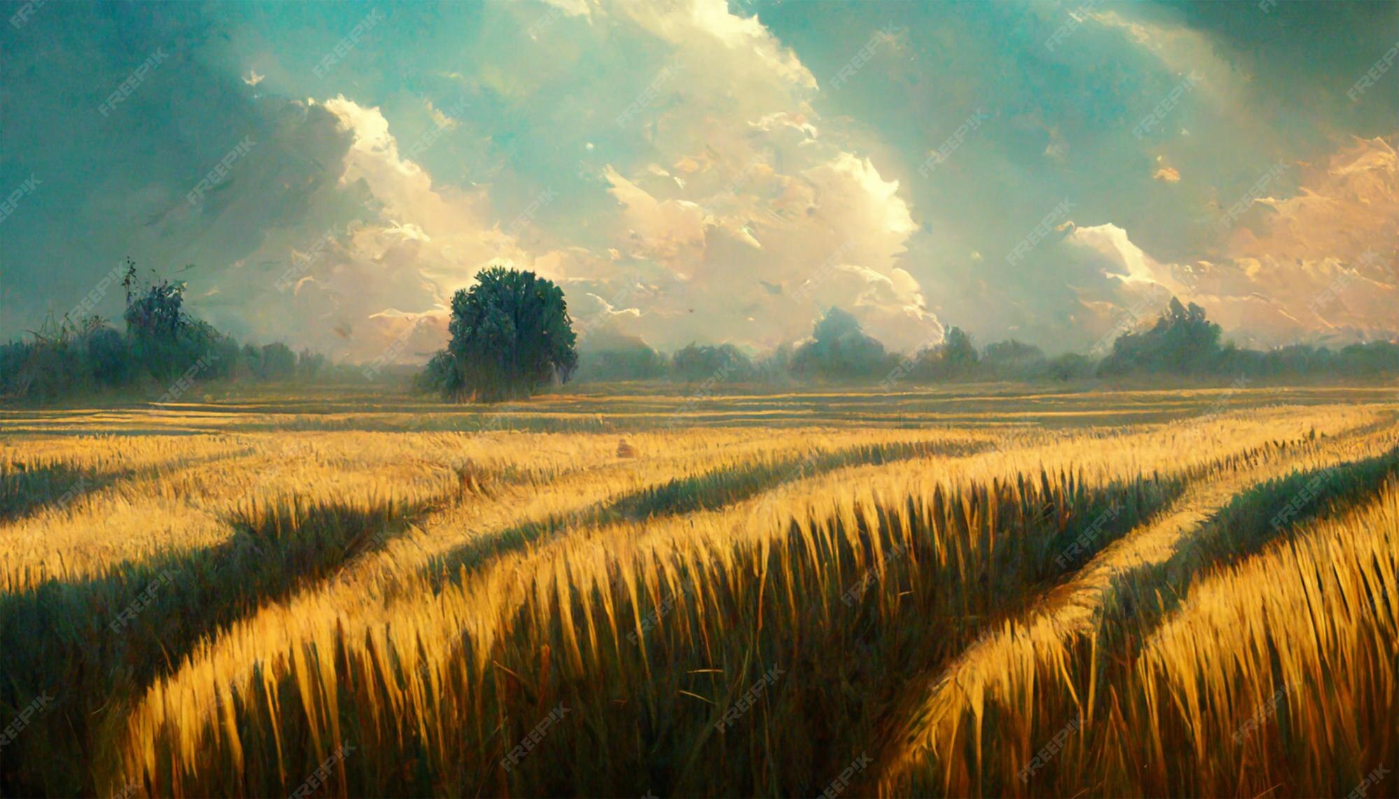 Wheat Field With Stunning Cloudy Sky Wallpaper