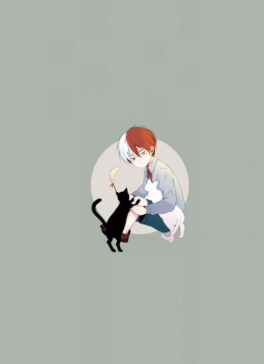 Cute Kid Shouto Todoroki And Kittens Art Wallpaper