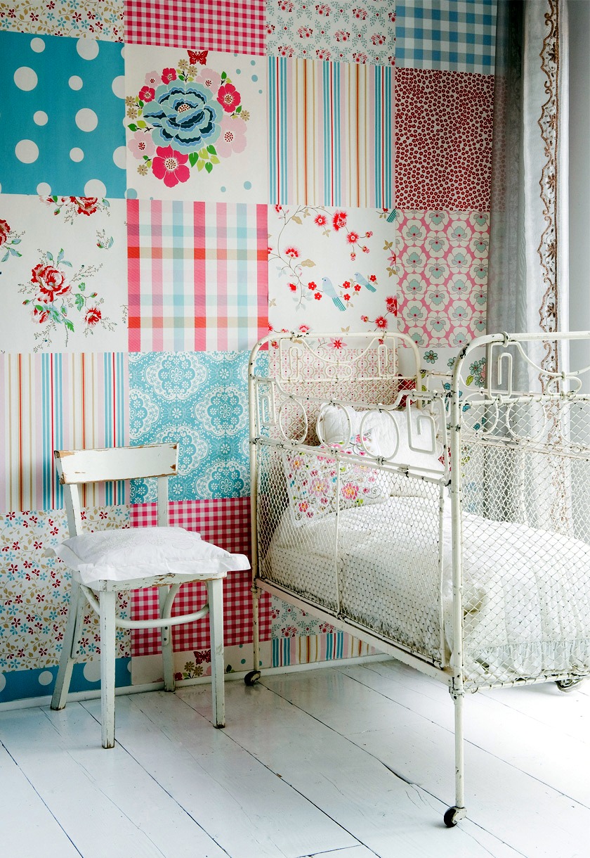 craft ideas with wallpaper scraps patchwork on the wall