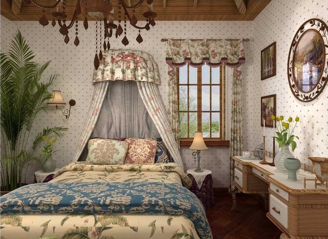 3d Interior Design Bedroom Wallpaper And Curtains American Country