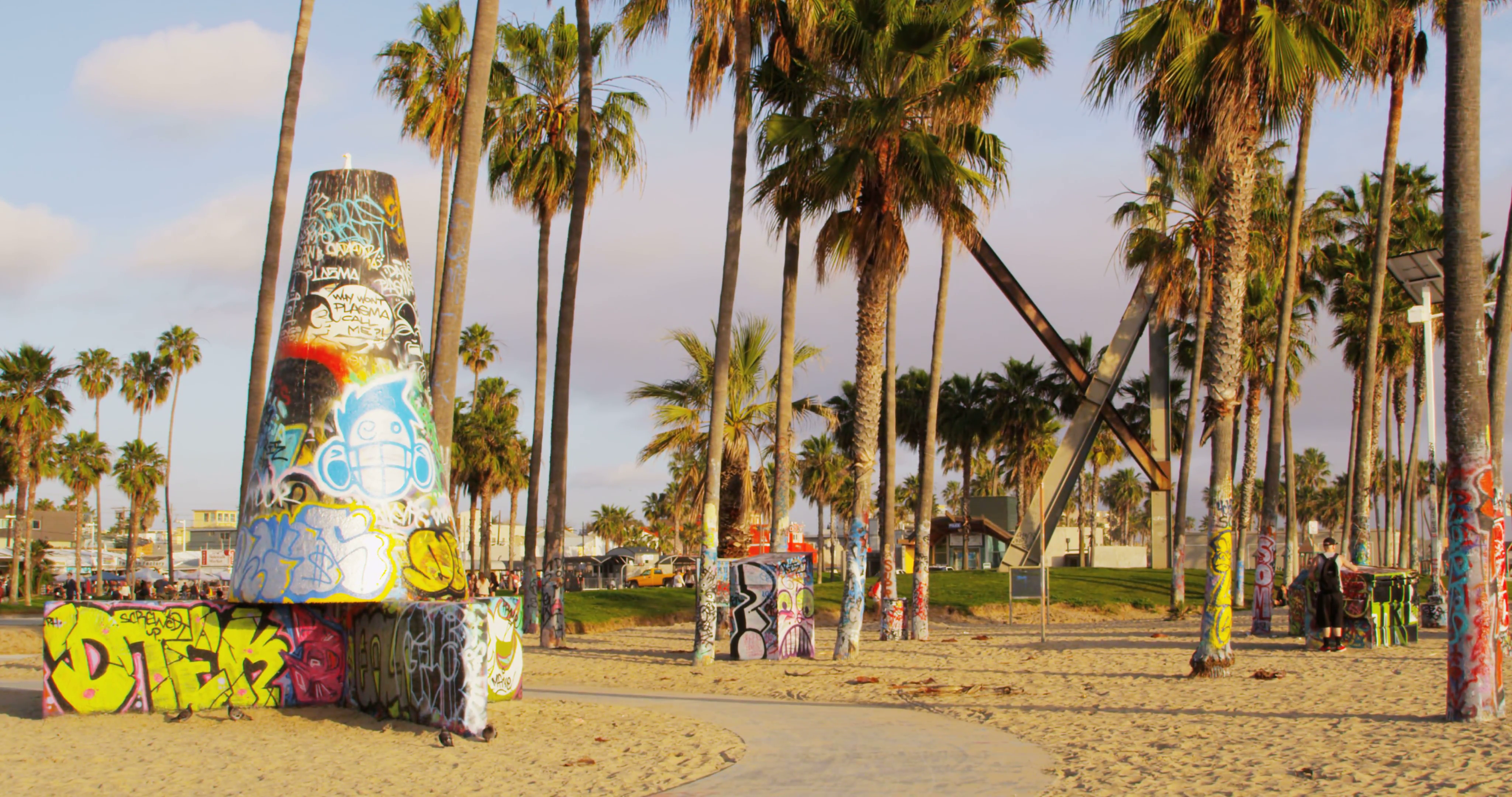 Venice Beach Graffiti And Bike Path Stock Video Footage