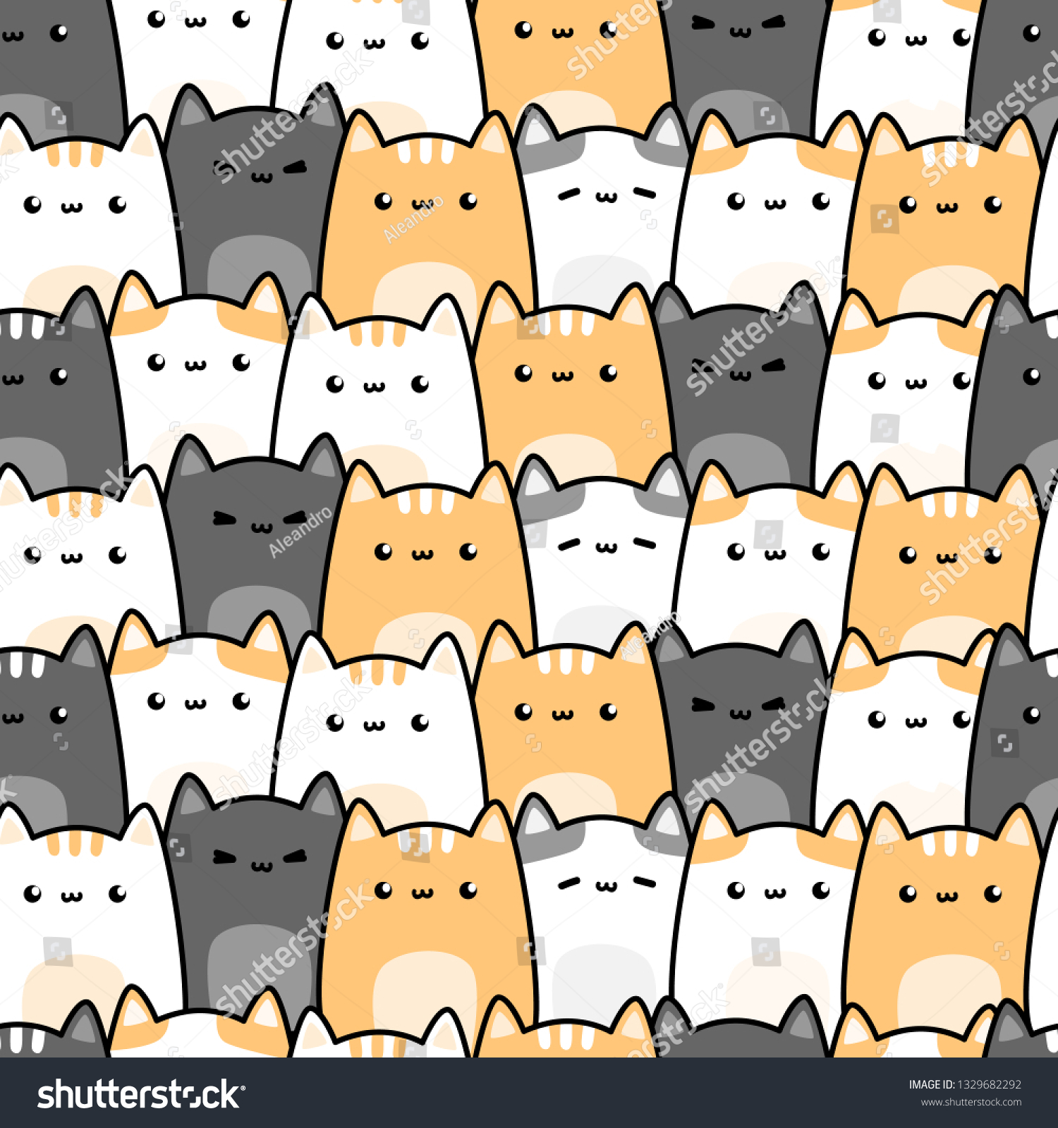 Cute Adorable Kawaii Cat Kitten Cartoon Stock Vector Royalty