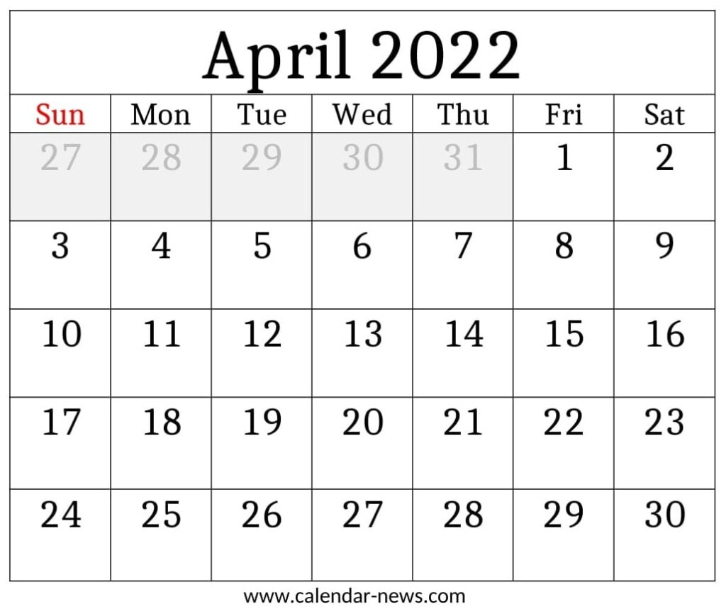 April Calendar With Holidays Wallpaper