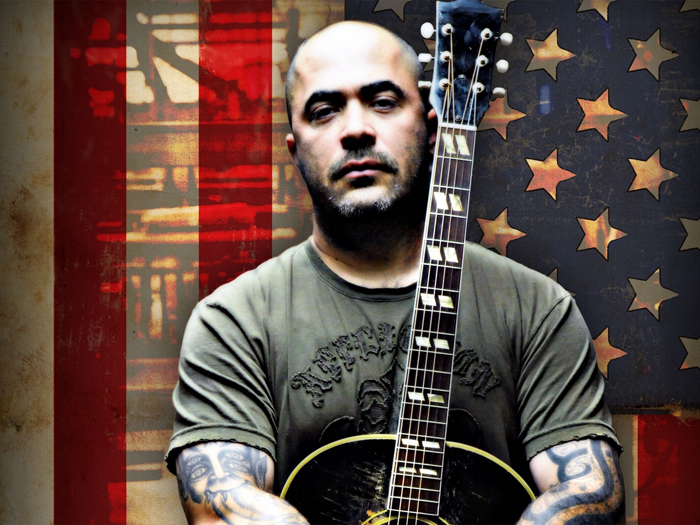 Download wallpaper 1400x1050 aaron lewis guitar bald tattoo