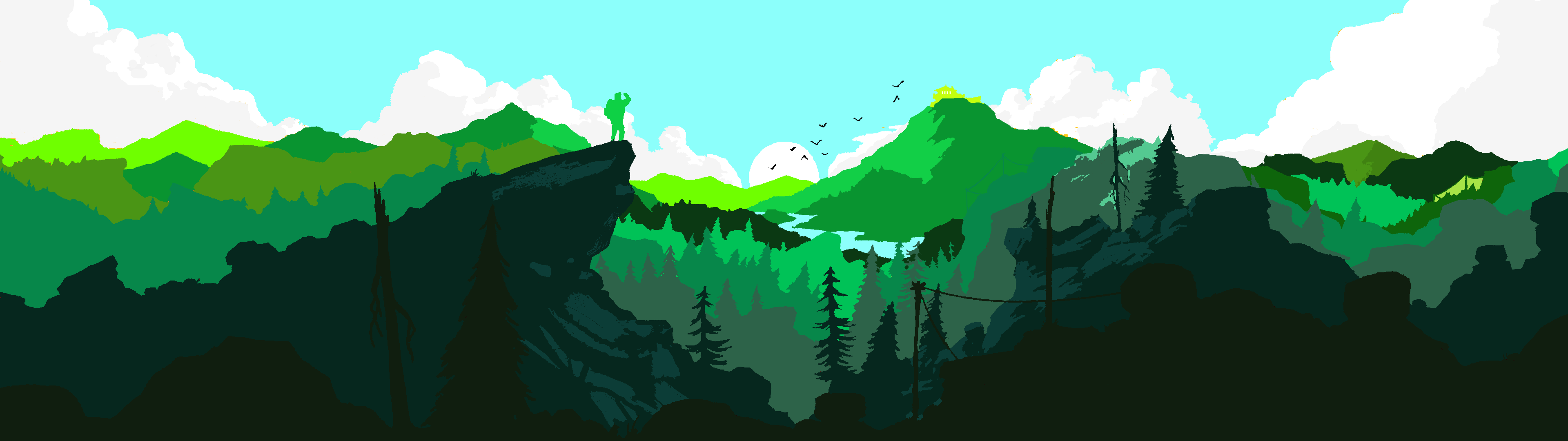 A Dual Monitor Firewatch Wallpaper I Recoloured Because Couldn T