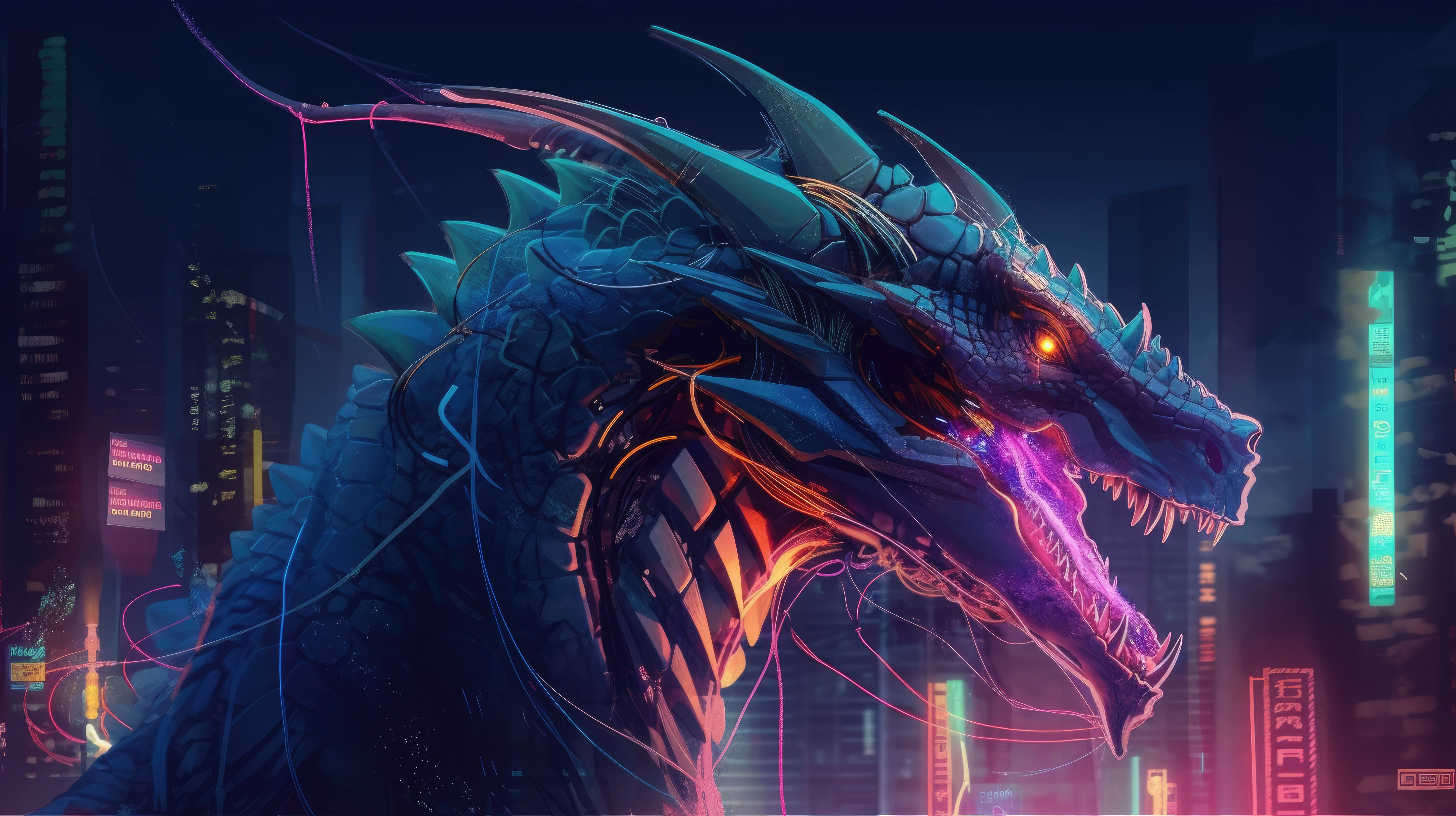 Dragon Neon Ai Art Wallpaper