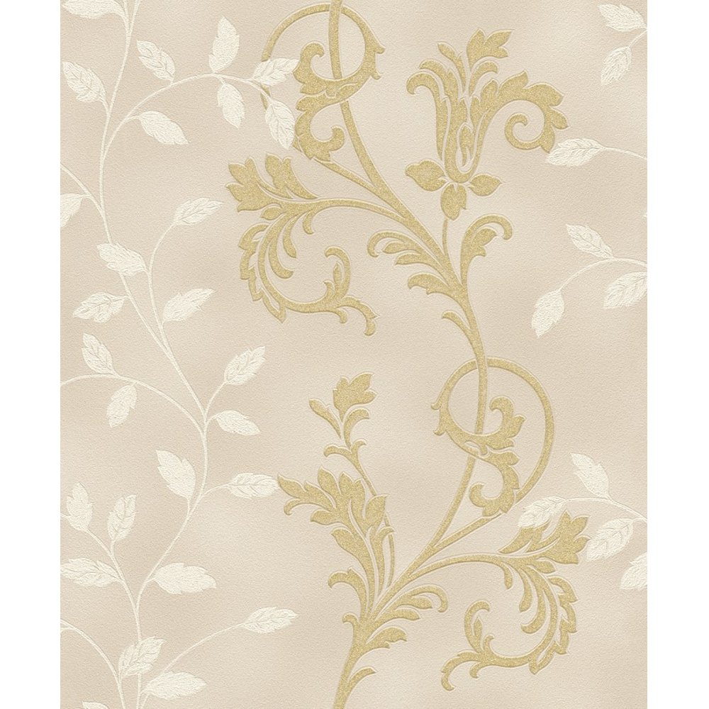  Floral Leaf Motif Pattern Textured Metallic Glitter Wallpaper 450552