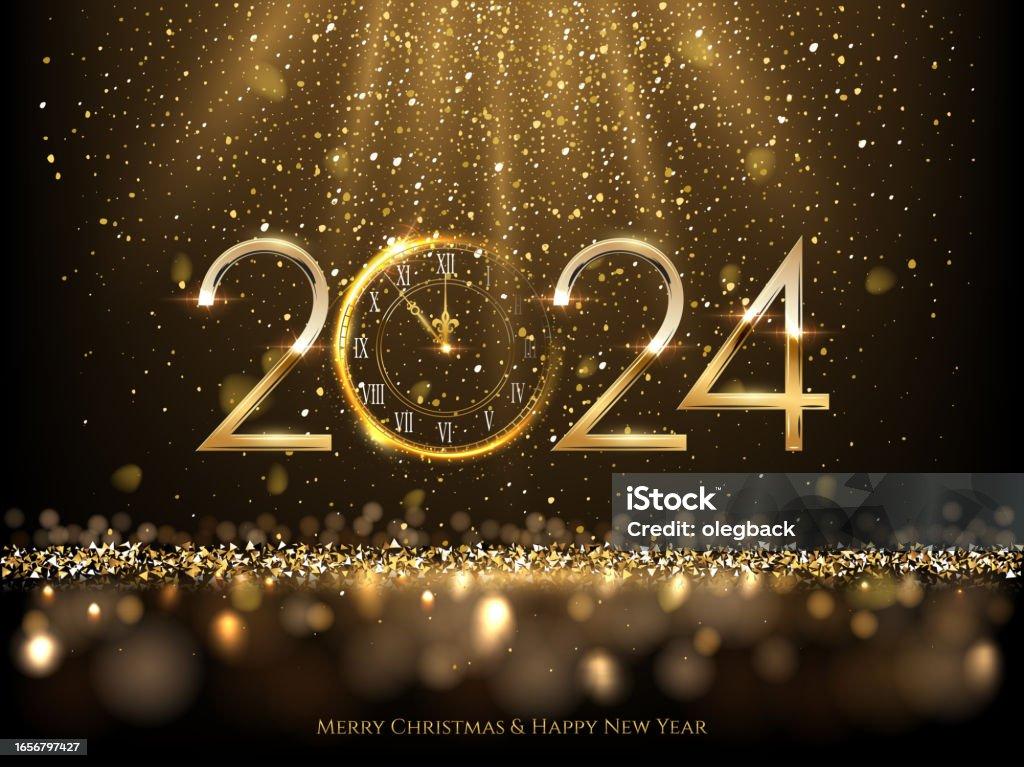  Happy New Year Clock Countdown Background Gold Glitter