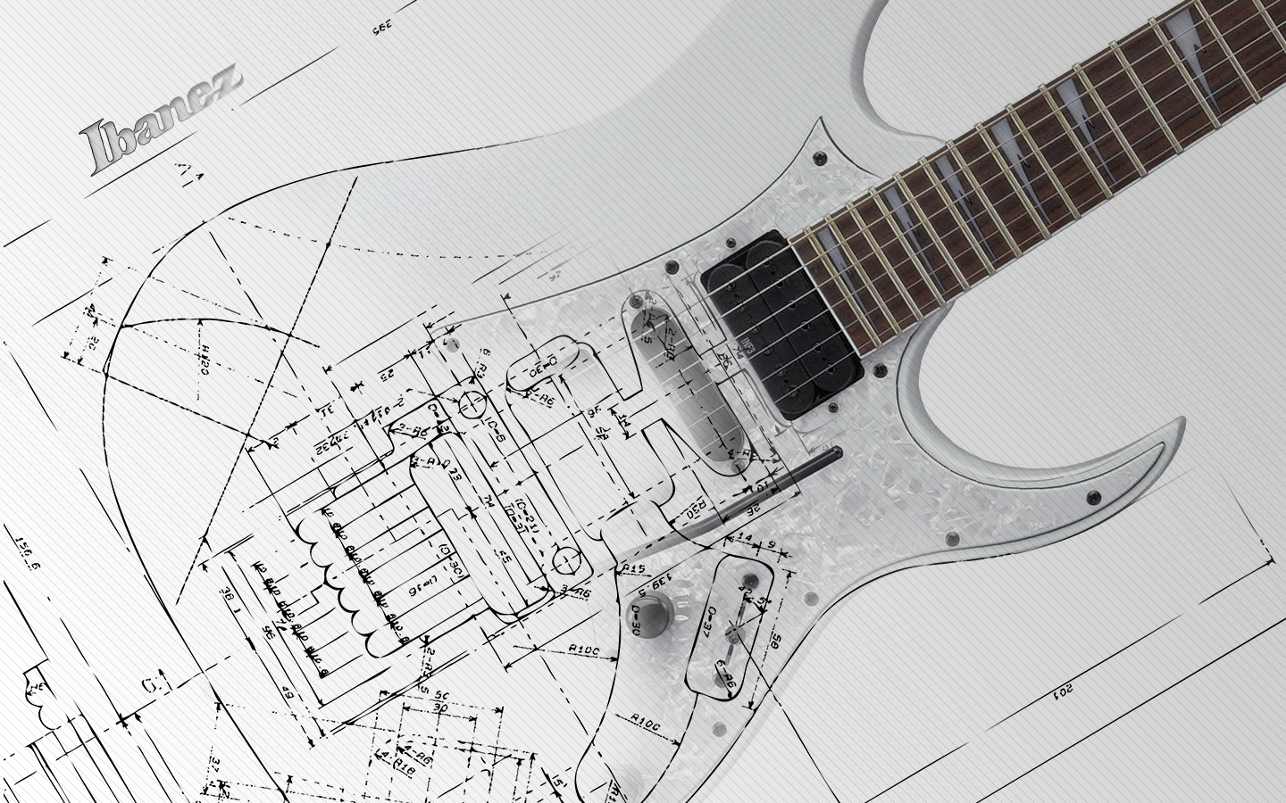 Ibanez White Electric Guitar Blueprint Fretboard Scratchplate Pickups