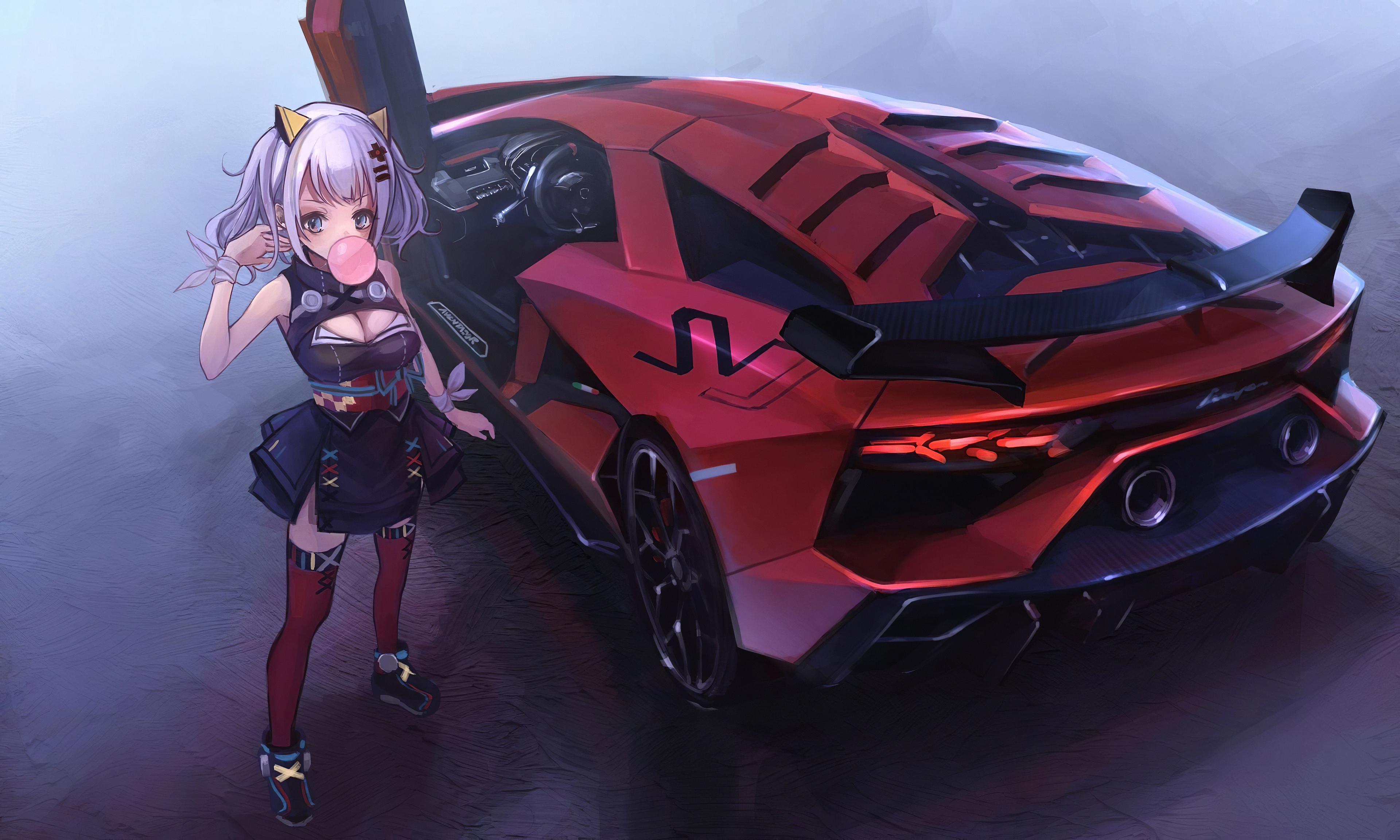 Anime Girl Lamborghini Aventador Sv Wallpaper HD
