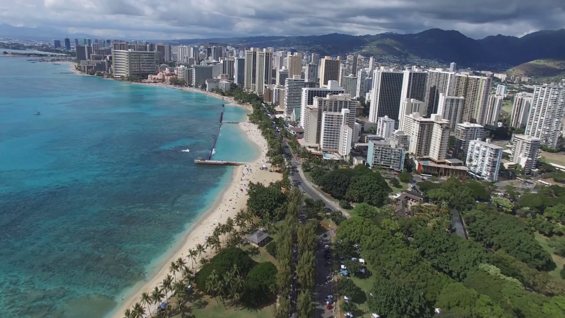 Aerial view of Waikiki Beach Hawaii Stock Video Footage
