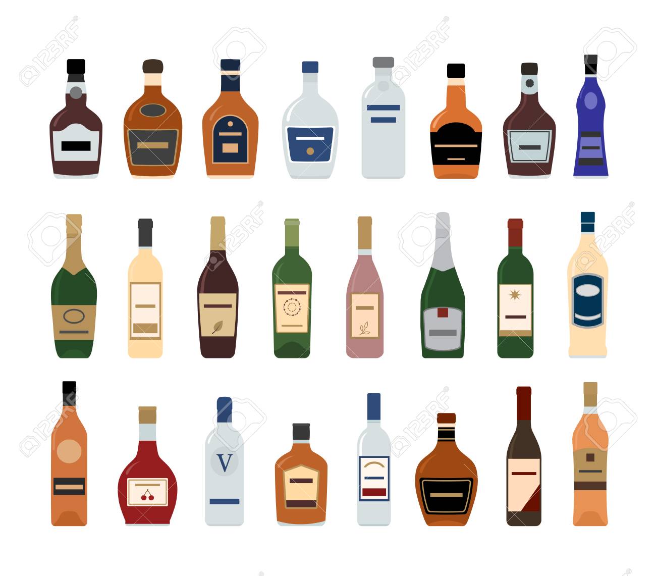 Alcohol Bottle Icons Isolated On White Background Large Vector