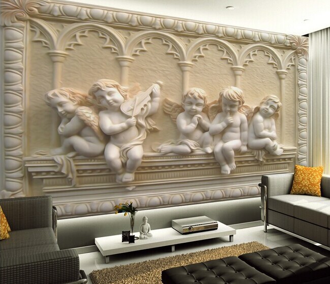 Mural Wallpaper European Style 3d Stereoscopic Relief Jade Living Room