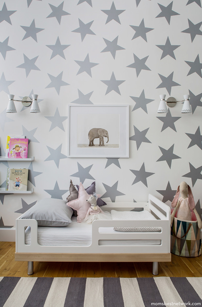Silver Star Wallpaper Elephant Photo Gray Striped Rug Toddler