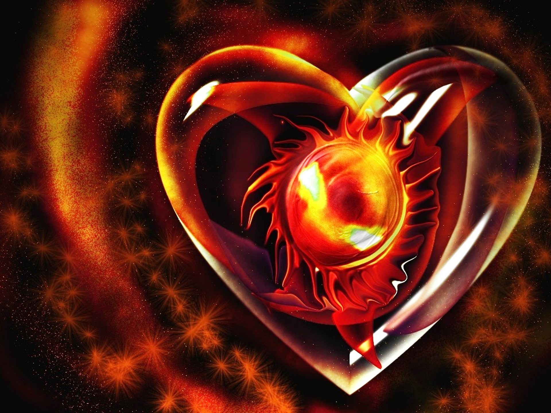 3d Fire Heart Love HD Wallpaper