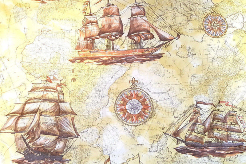 Century Nautical Ship Map Atlas Wallpaper Roll Vintage Mcm Retro Vinyl